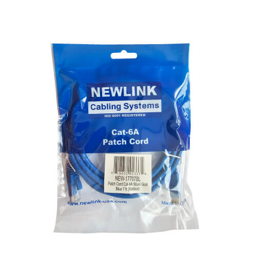 Patch cord Cat6A 7 pies azul Newlink, código NUEVO-17707BL