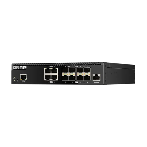 Switch capa 2 QNAP de 8 puertos SFP+ 10GbE y 4 puertos 10GBASE-T | QSW-M3212R-8S4T 1 Switch capa 2 QNAP de 8 puertos SFP+ 10GbE y 4 puertos 10GBASE-T | QSW-M3212R-8S4T – vista 2